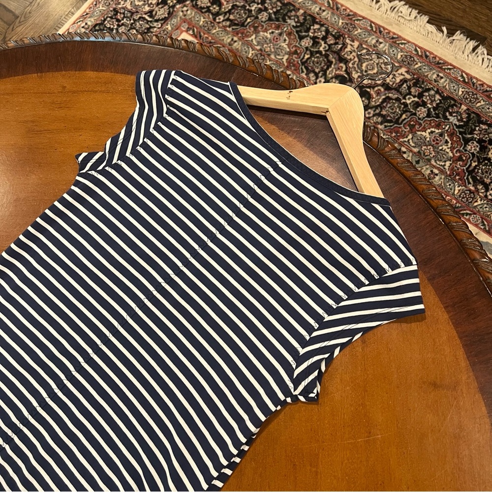 Toad & Co Muse Dress Nautical Navy Stripe Small Midi Short-Sleeve V-Neck Organic - Picture 7 of 16